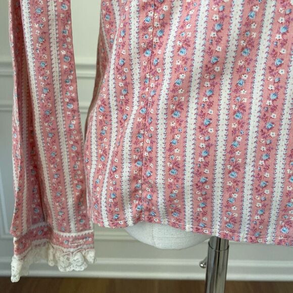 Vintage 70s Cottage Core Country Bicentennial Blouse Calico Lace S - Picture 6 of 9